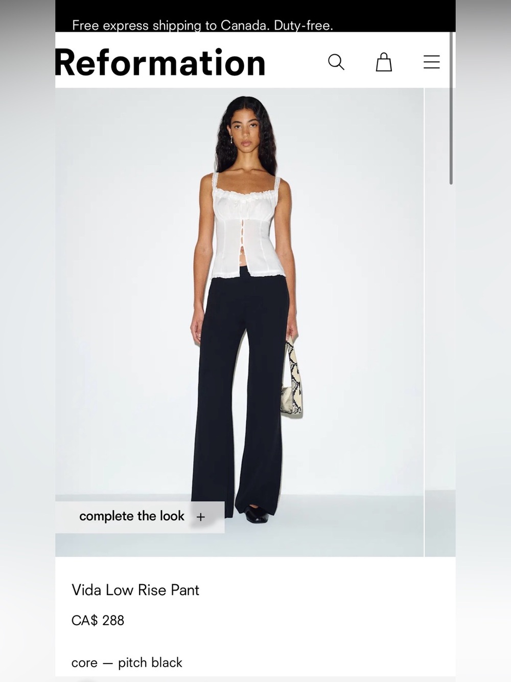 REFORMATION VIDA LOW RISE PANT